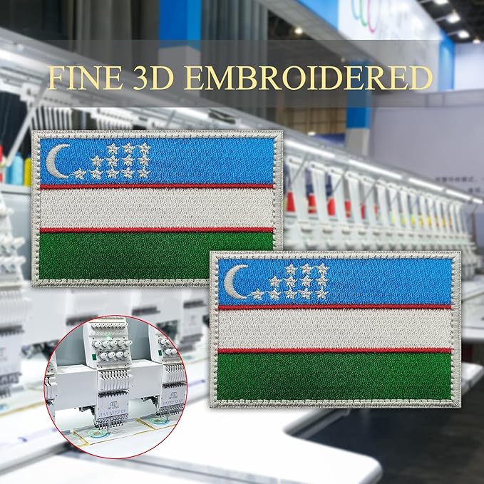 EmWoot 2PCS Uzbekistan Flag Patch Embroidered Morale Patch Military Tactical Patches Hook and Loop