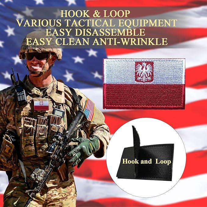 EmWoot 2PCS Poland Flag Emblem Patch Embroidered Morale Patch Military Tactical Patches Hook and Loop(Eagle)