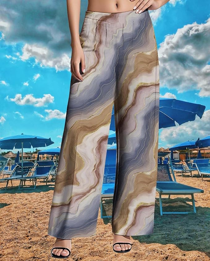 Womens Boho Pants Casual Oversize High Waisted Wide Leg Trousers Pattern Printed Ourdoors Pant for 2025 Summer
