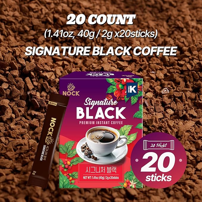 [Nokchawon] Signature Black Instant Coffee (20 Sticks, 40g) | Premium Korean Black Coffee | Great Small Christmas Gift | Warm Holiday Drink for Travel & Office