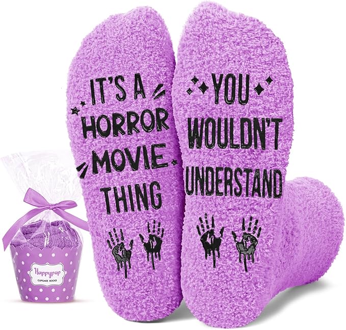 HAPPYPOP Fuzzy Gifts for Women Men - Book K-pop Divorce Inspirational Vegan Scary Film Socks