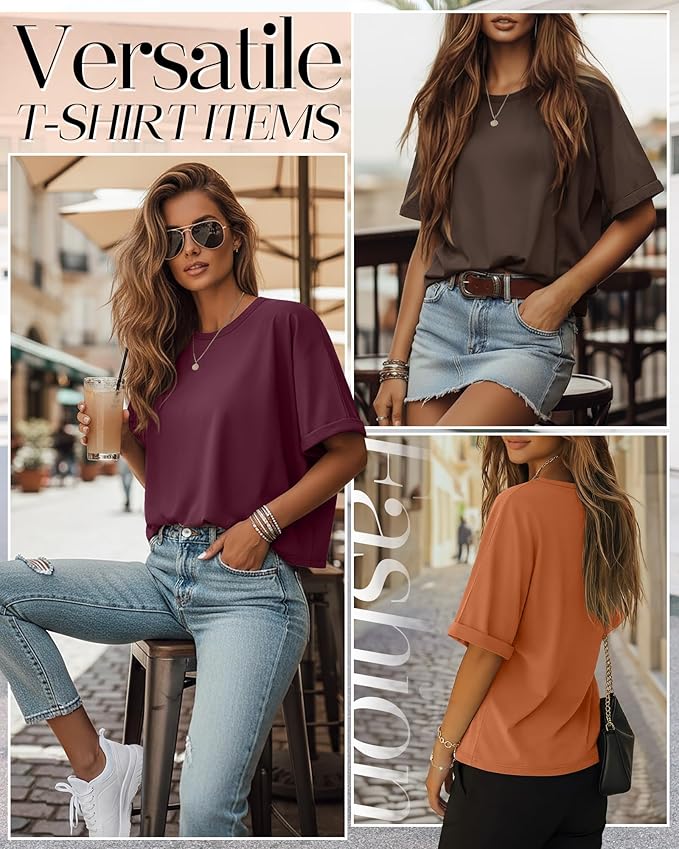 Riyiper 3 Pack Women's Oversized T-Shirt Half Sleeve Summer Tees Casual Loose Fit Crew Neck Basic Tops