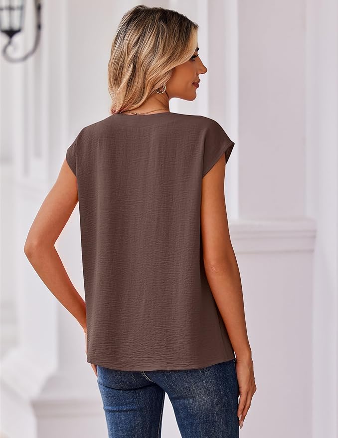 Zeagoo Womens Tops Cap Short Sleeve Textured Blouse V Neck Summer Spring Shirts Business Casual Outfits