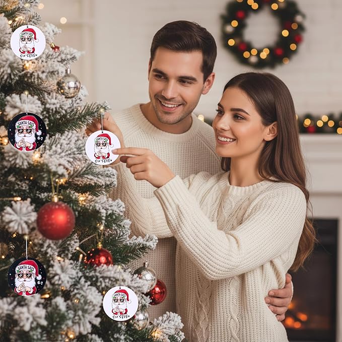67 Funny Christmas Ornament – 67 Meme Black Santa Says Six Seven Acrylic Ornament, Teen Slang Meme Xmas Tree Decor, Viral Gift for Gen Z Teen Boys Girls