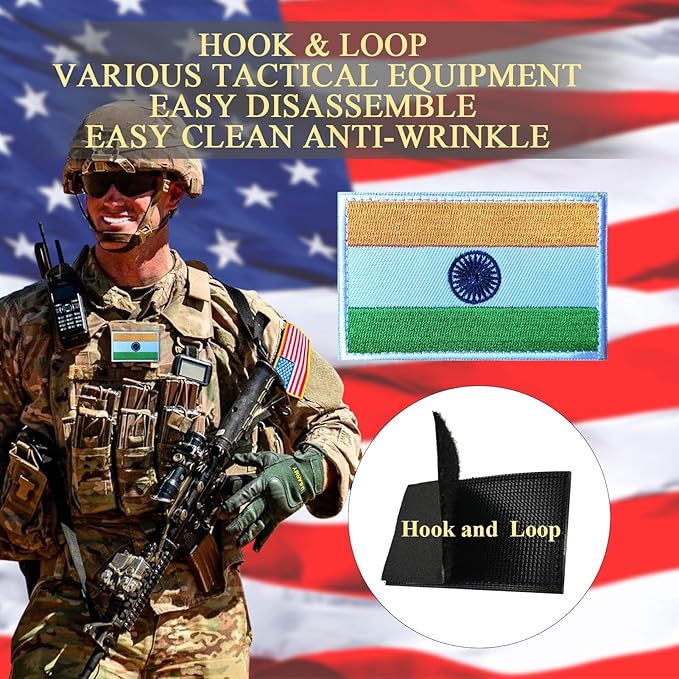 EmWoot 2PCS India Flag Patch Embroidered Morale Patch Military Tactical Patches Hook and Loop
