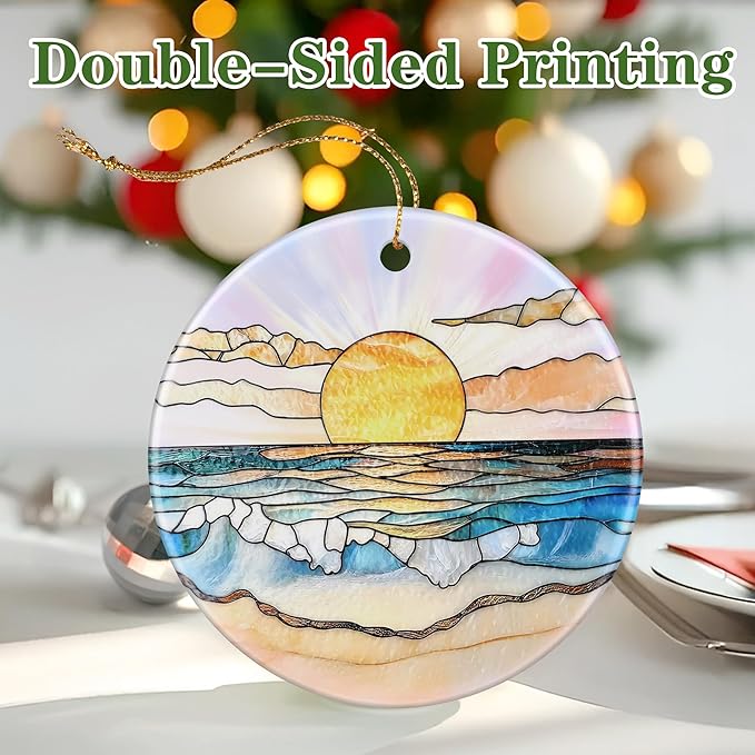 Beach Sunset Ornament, Christmas Ornament – Christmas Tree Decor, Holiday Decoration, Stocking Stuffer, Festive Gift Idea, Gifts for Beach Lover, Ocean Lover, Friends, and Family