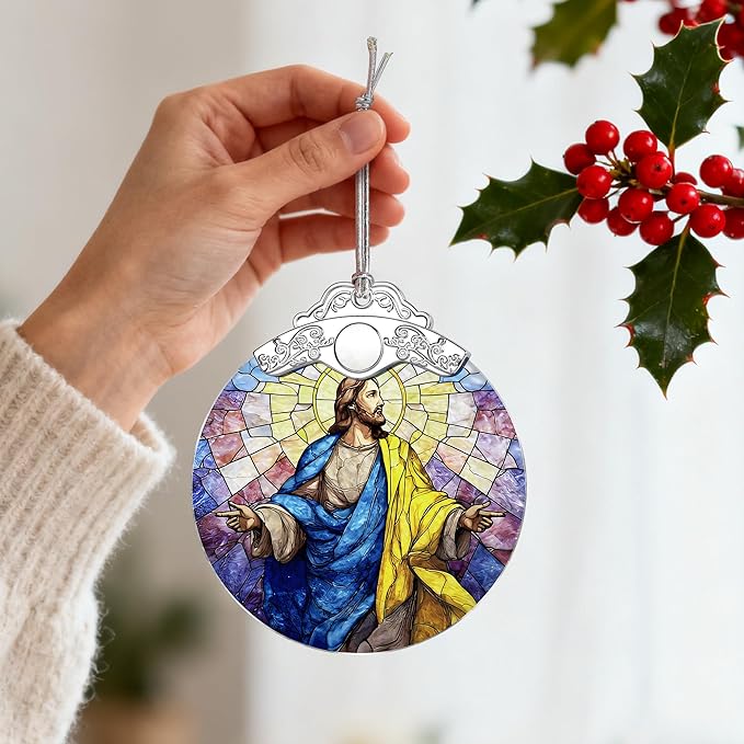 Jesus Christ Stained Glass Ornament, Christmas Ornament, Christmas Tree Decoration, Christian Religious Decor, Easter Resurrection Gift, Gift for Christian, Religious Gift