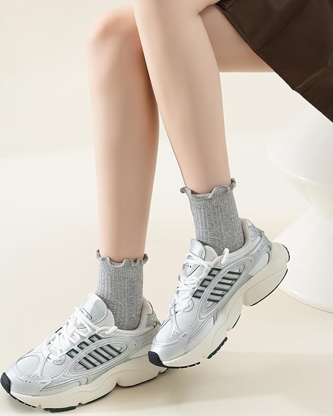 Mcool Mary Women's Ruffle Socks,Crew Cotton Sock,Over Ankle,Casual Frilly Cute Knit Lettuce Trim Dress Socks 6 Pack