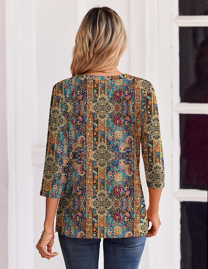 Zeagoo 3/4 Length Sleeve Womens Tops Casual Dressy Summer Blouses Buisness Work Spring Tee Shirts