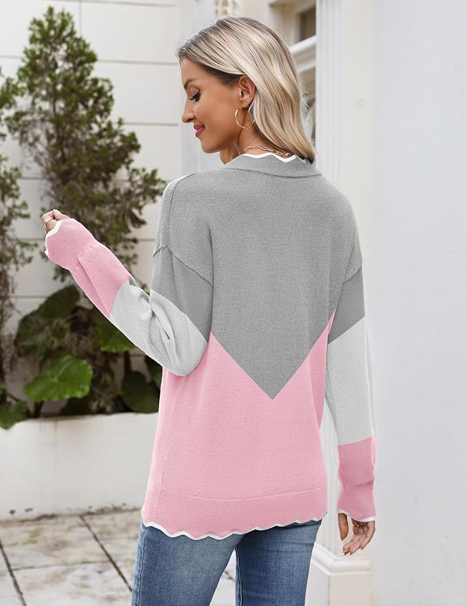 Zeagoo Women's 2026 Fall V Neck Sweater Casual Long Sleeve Lightweight Ribbed Knit Pullover Sweaters Dressy Casual Tops