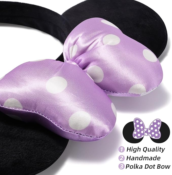 ODOCARE Handmade Mouse Ears Headband for Women and Ladies, Polka Dot Bow Minnie Ears Costume Accessories