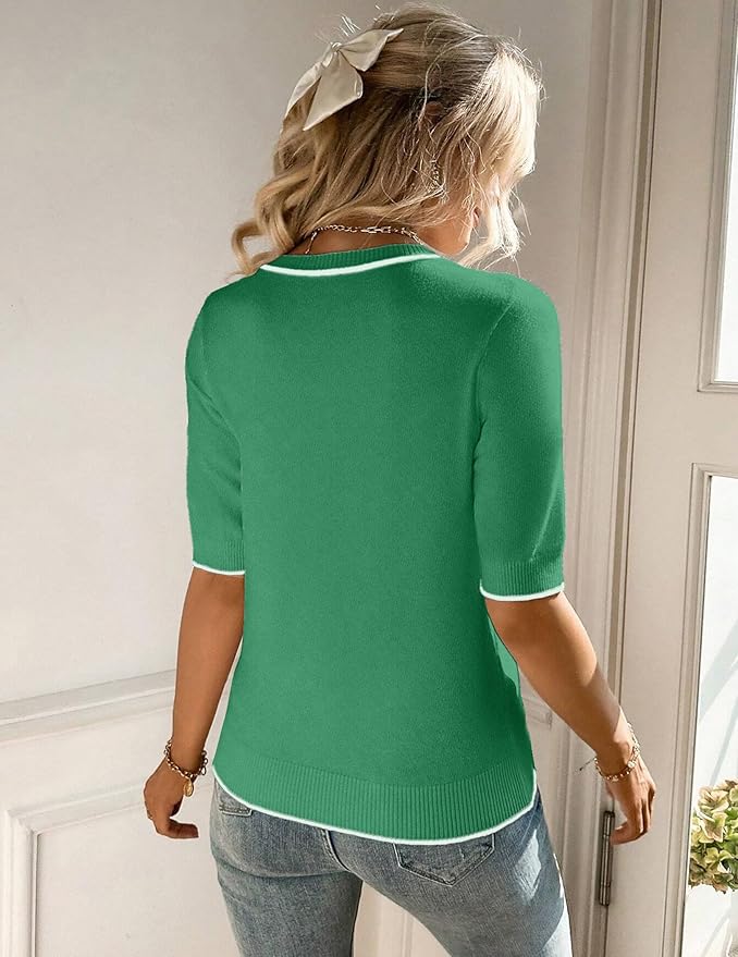 Zeagoo Women Short Sleeve Sweater Summer Crew Neck Dressy Casual Soft Knit Pullover Tops Trendy