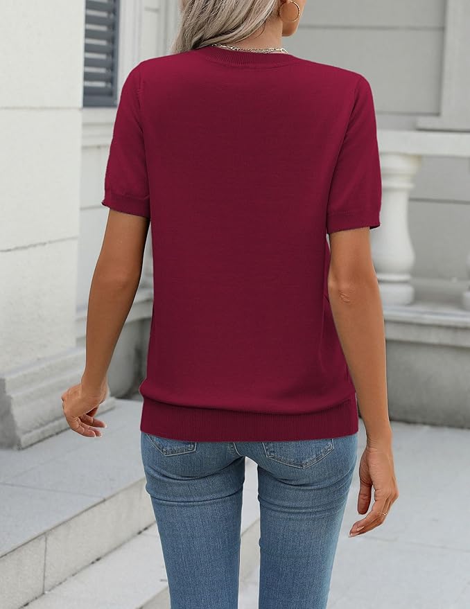 Zeagoo Womens Summer Short Sleeve Tops Crew Neck Lightweight Pullover Sweaters Loose Dressy Casual Blouse Basic Clothes