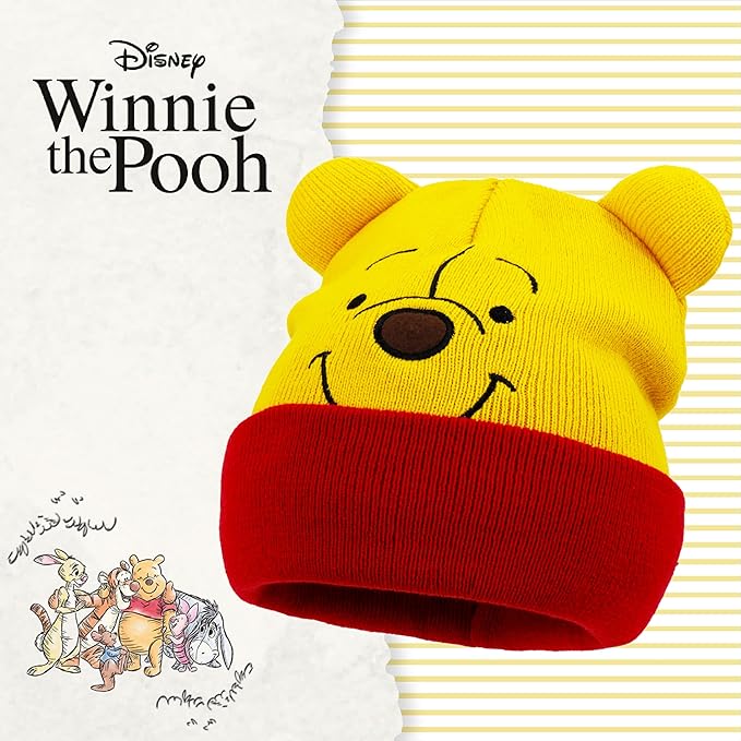 Disney Winnie The Pooh Beanie Hat, Winter Knit Cap with 3D Ears, Yellow