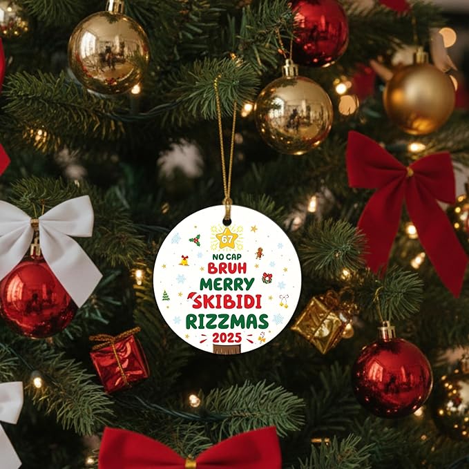 67 Funny Christmas Ornament – Meme Teen Slang No Cap Bruh Skibidi Rizzmas 2025 Acrylic Ornament for Teens, Viral Gen Z Holiday Decor, Stocking Stuffer, Secret Santa Gift, Trendy Xmas Meme Collectible