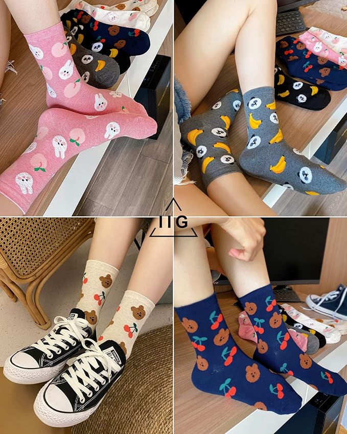IIG 3-6 Pairs Womens Cute Animal Patterned Funny Novelty Cotton Crew Socks