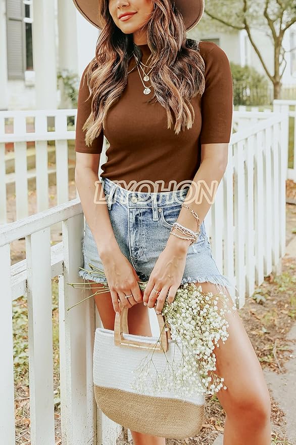 LIYOHON Womens Tops Dressy Casual Mock Turtleneck Business Short Sleeve T Shirts Going Out Tops 2026