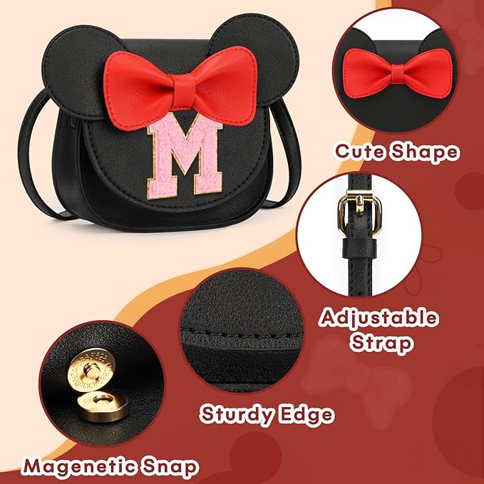 mibasies Toddler Purse Girl Gifts: Girls Birthday Gifts for 3-8 - Toys for Ages 2-4 Girls Mouse Ears Purse, Black, Letter M