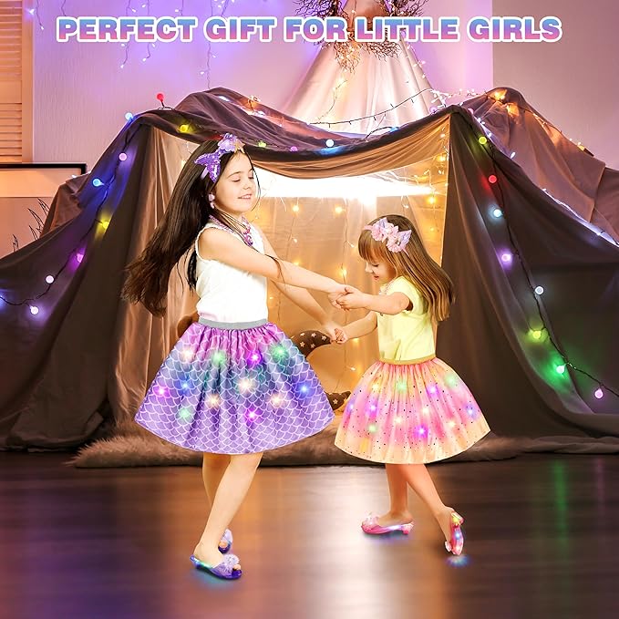 LJZJ Princess Dress Up for Girls, Toddler Toys for Ages 3-8, 3 PCS Light Up Toddler Dress Up Clothes with Accessories, Kids Toys for 3 4 5 6 7 8 years Girl Christmas Halloween Birthday Gift