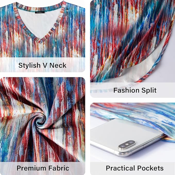 Arolina Women's Summer Maxi Dress Short Sleeve V Neck Casual Loose Long Beach Split Dresses with Pockets