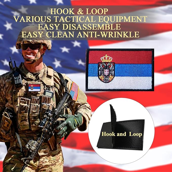 EmWoot 2PCS Serbia Flag Patch Embroidered Morale Patch Military Tactical Patches Hook and Loop