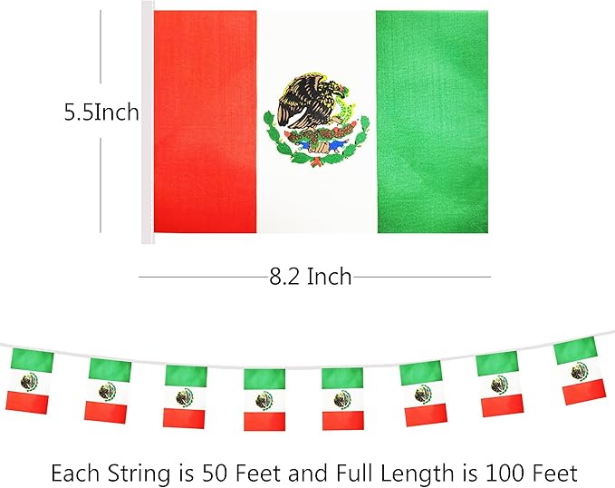Yamiuo 100 Feet Mexico String Flag, 76 Pcs Mexican Banner Flag, Small Mini World Banner Flags for Sports Events, Bars Decorations, School Festivals, Party Decorations, Celebrations (Mexico)