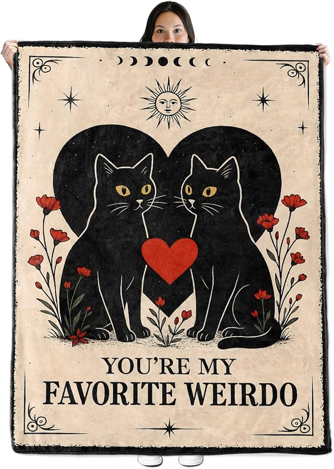 Oertud Black Cat Halloween Theme Flannel Blanket for Women, Men, Gothic I Love You Throw Blankets for Boyfriend, Girlfriend, Wife, Couple, Travel Camping Sofa Living Room Decor 50x60 in
