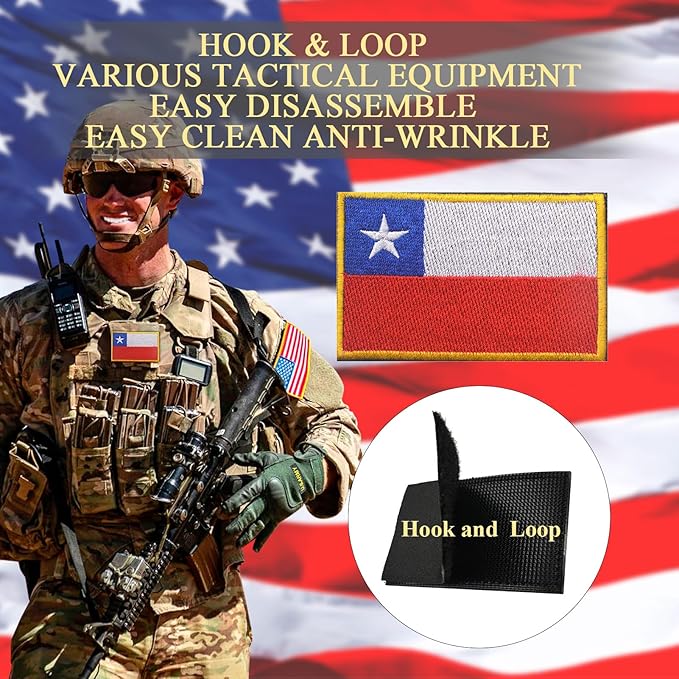 EmWoot 2PCS Chile Flag Patch Embroidered Morale Patch Military Tactical Patches Hook and Loop