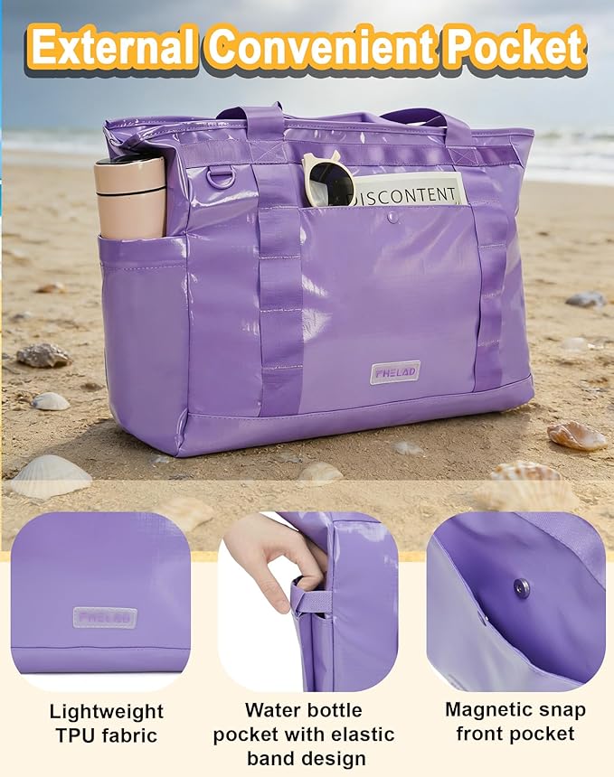 Tote Bag for Women, Lightweight Beach Bag with Laptop Pocket for Teacher Nurse, Travel Shoulder Handbag for College