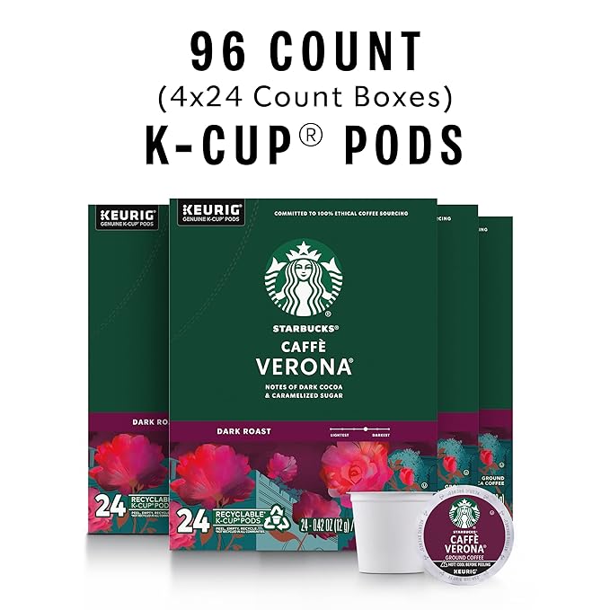 Starbucks K-Cup Coffee Pods, Dark Roast Hot or Iced Coffee, Caffè Verona, 96 Keurig Pods