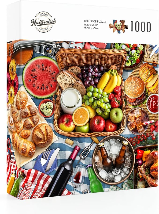 Naturelish Spring Picnic Food Jigsaw Puzzles for Adults 1000 Pieces, Difficult Puzzles Perfect for Game Night, Great Gift Idea, Size 26.65 x 19.25 in