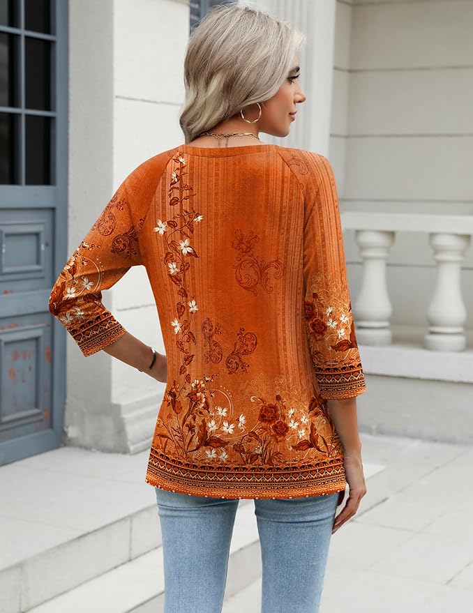 Zeagoo 3/4 Length Sleeve Womens Tops Casual V Neck Shirts Soft Basic Tees Business Work Blouses