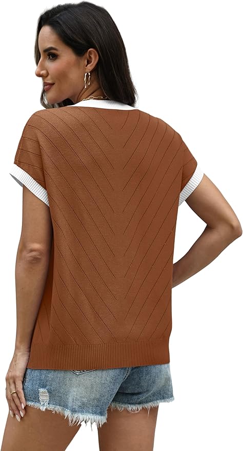 WIHOLL Short Sleeve Sweater for Women Summer Tops 2026 Business Casual Outfits Beach Vacation Clothes