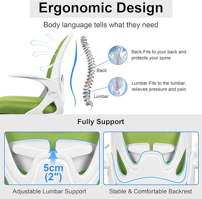 Primy Drafting Chair Tall Office Chair with Flip-up Armrests Executive Ergonomic Computer Standing Desk Chair with Lumbar Support and Adjustable Footrest Ring (Green)