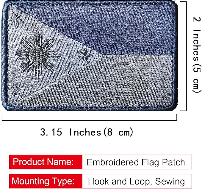 EmWoot 2PCS Philippines Flag Patch Embroidered Morale Patch Military Tactical Patches Hook and Loop(Khaki)