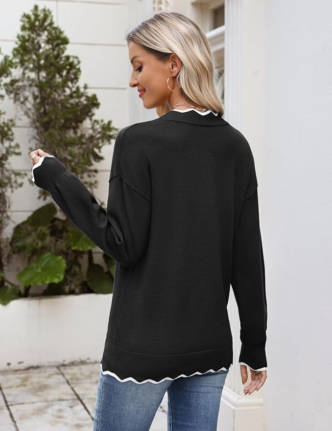 Zeagoo Women's 2026 Fall V Neck Sweater Casual Long Sleeve Lightweight Ribbed Knit Pullover Sweaters Dressy Casual Tops