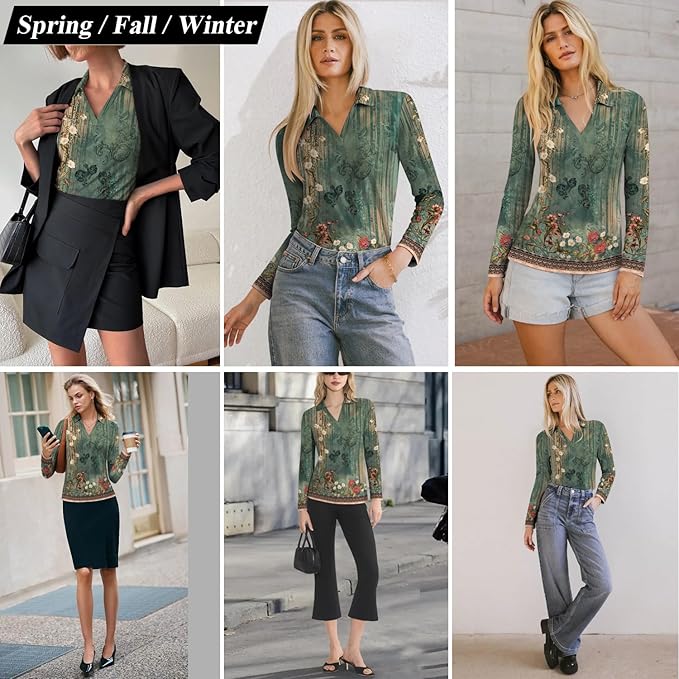 3/4 Length Sleeve Womens Tops Dressy Casual V Neck Polo Shirts Business Work Blouses 2025 Trendy Tunic Top