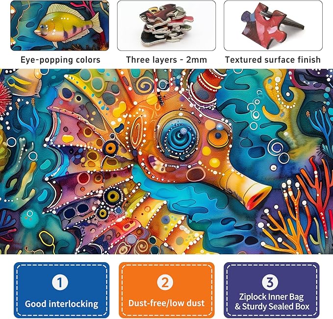 Naturelish 1000 Piece Jigsaw Puzzle for Adults - Vibrant Seahorse Design, 1000 Pieces Challenging & Colorful Art Puzzle for Adults, Color-Coded Back, Puzzle Gift-Ready 19.25 x 26.65 in