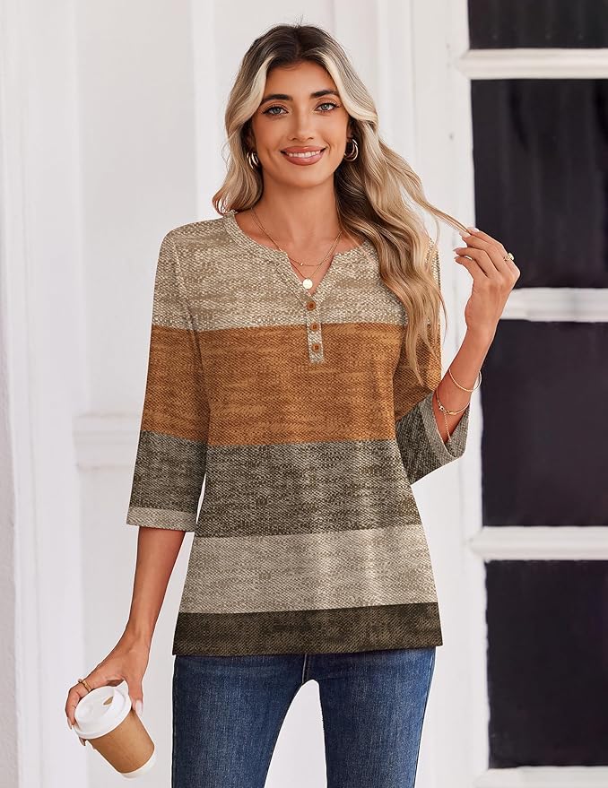 Zeagoo 3/4 Length Sleeve Womens Tops Casual Dressy Summer Blouses Buisness Work Spring Tee Shirts