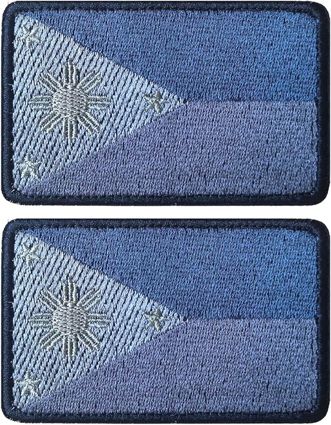 EmWoot 2PCS Philippines Flag Patch Embroidered Morale Patch Military Tactical Patches Hook and Loop(Grey)