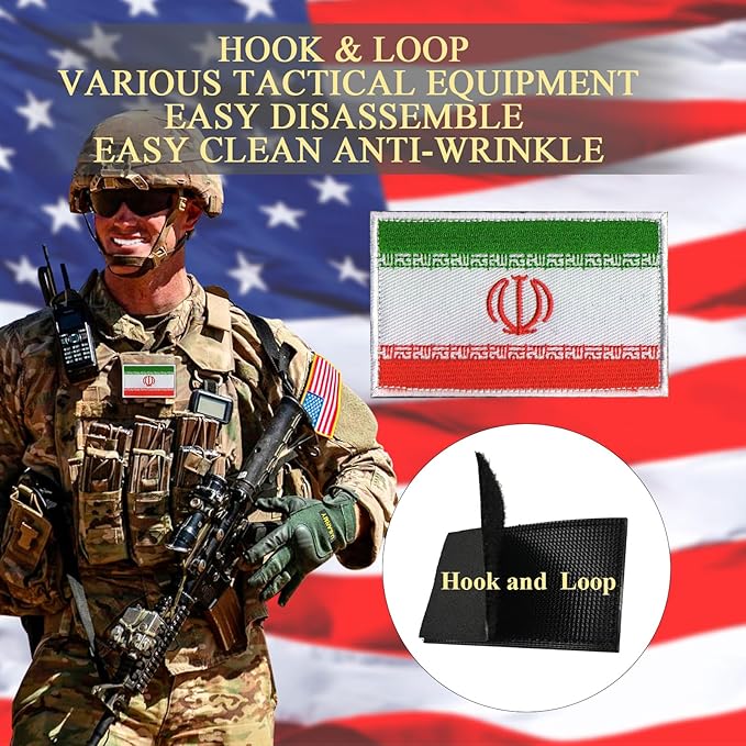 EmWoot 2PCS Iran Flag Patch Embroidered Morale Patch Military Tactical Patches Hook and Loop