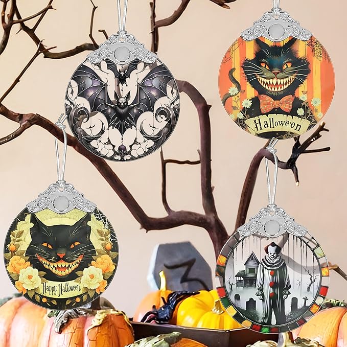 Spooky Clown Graveyard Stained Glass Christmas Ornaments - Perfect for Holiday Party, Window & Home Decor
