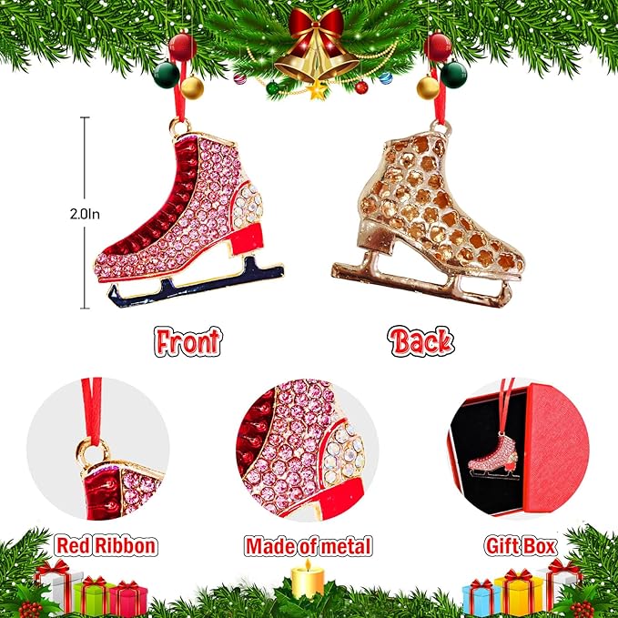 Ushinemi Ice Skate Ornaments for Christmas Tree, Hanging Ornament Xmas Tree Decor, Sparkles Ice Skating Keepsake Gifts for Mom Grandma Women Girls Sisters
