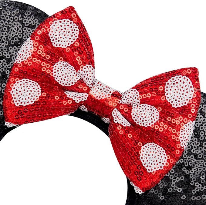 YUNISS Handmade Sparkly Mouse Ears Headband for Adults & Kids | Upgraded Wide Band |Velvet Non-Slip Band, All-Day Comfort