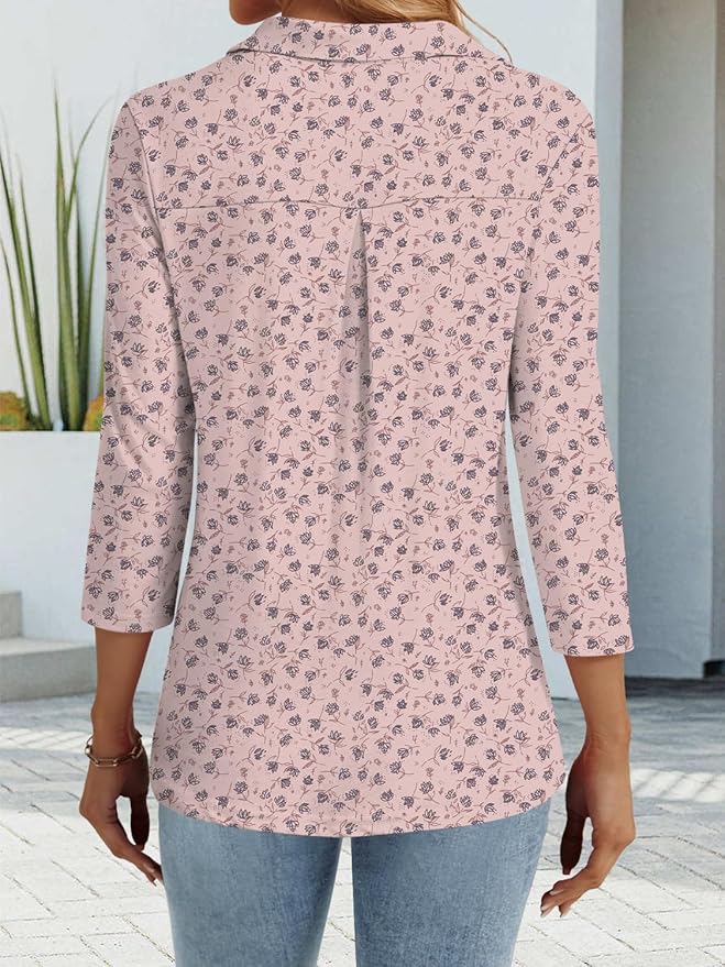 3/4 Length Sleeve Womens Tops Dressy Casual V Neck Polo Shirts Business Work Blouses 2025 Trendy Tunic Top