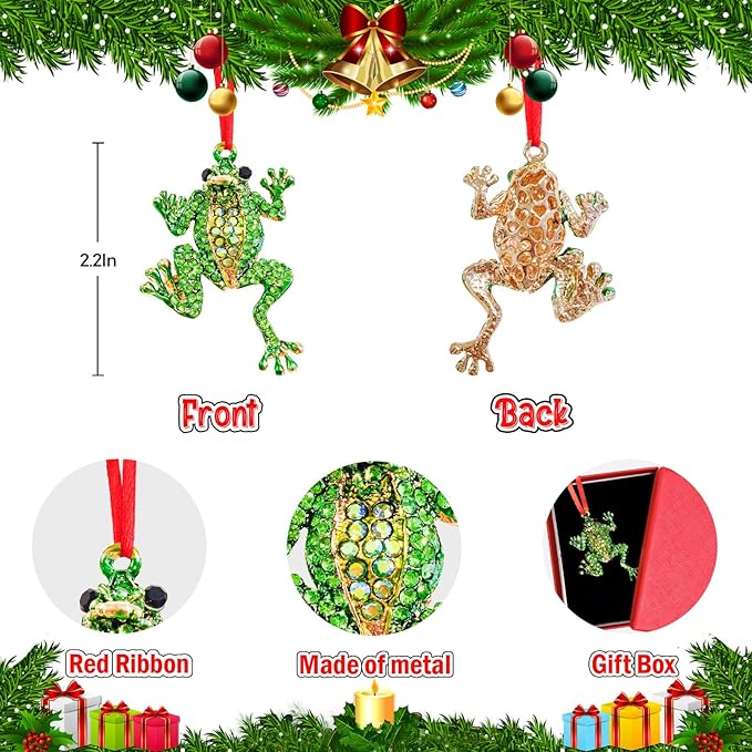 Ushinemi Frog Ornaments for Christmas Tree, Hanging Frog Ornament Xmas Tree Decor, Sparkles Keepsake Gifts for Mom Grandma Women Girls Sisters