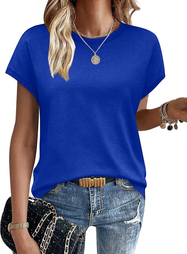 WIHOLL Short Sleeve Sweater for Women Summer Tops Crew Neck Fashion Clothing Tshirts Shirts Travel Outfits Dressy Casual