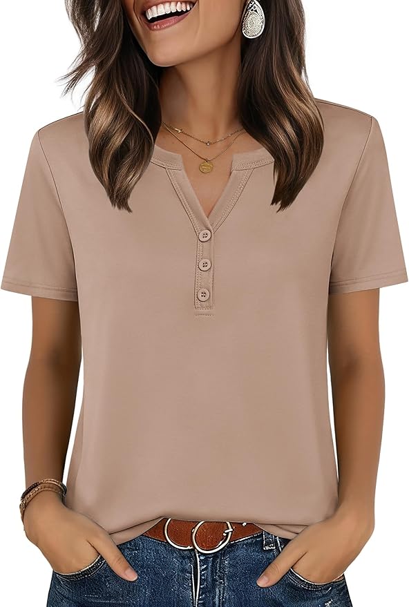 Zeagoo Womens Summer Tops V Neck Short Sleeve Shirts Dressy Casual Blouse Spring Vacation Tshirts Clothes
