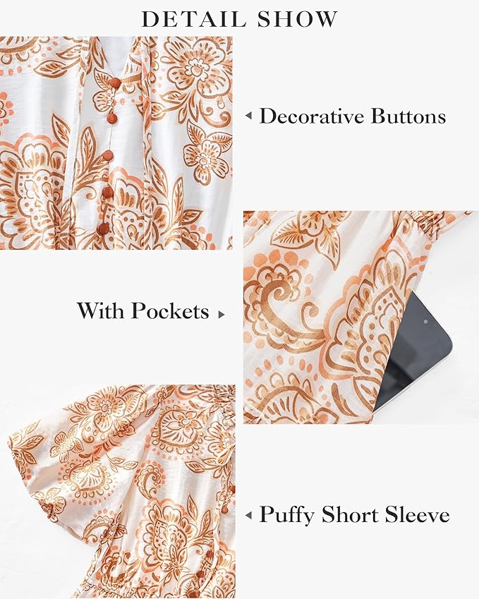 BTFBM Women Summer Floral Short Dresses V Neck Short Sleeve Tiered Ruffle Boho Swing Dress A-Line Mini Dresses