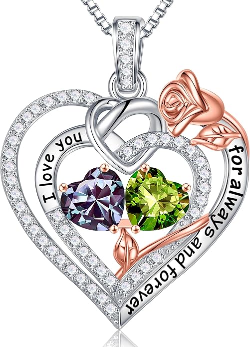 Iefil Valentines Day Gifts for Her - 925 Sterling Silver Double Birthstone Necklace, Anniversary Birthday Gifts for Women, Jewelry Gift for Wife Girlfriend Mom Her